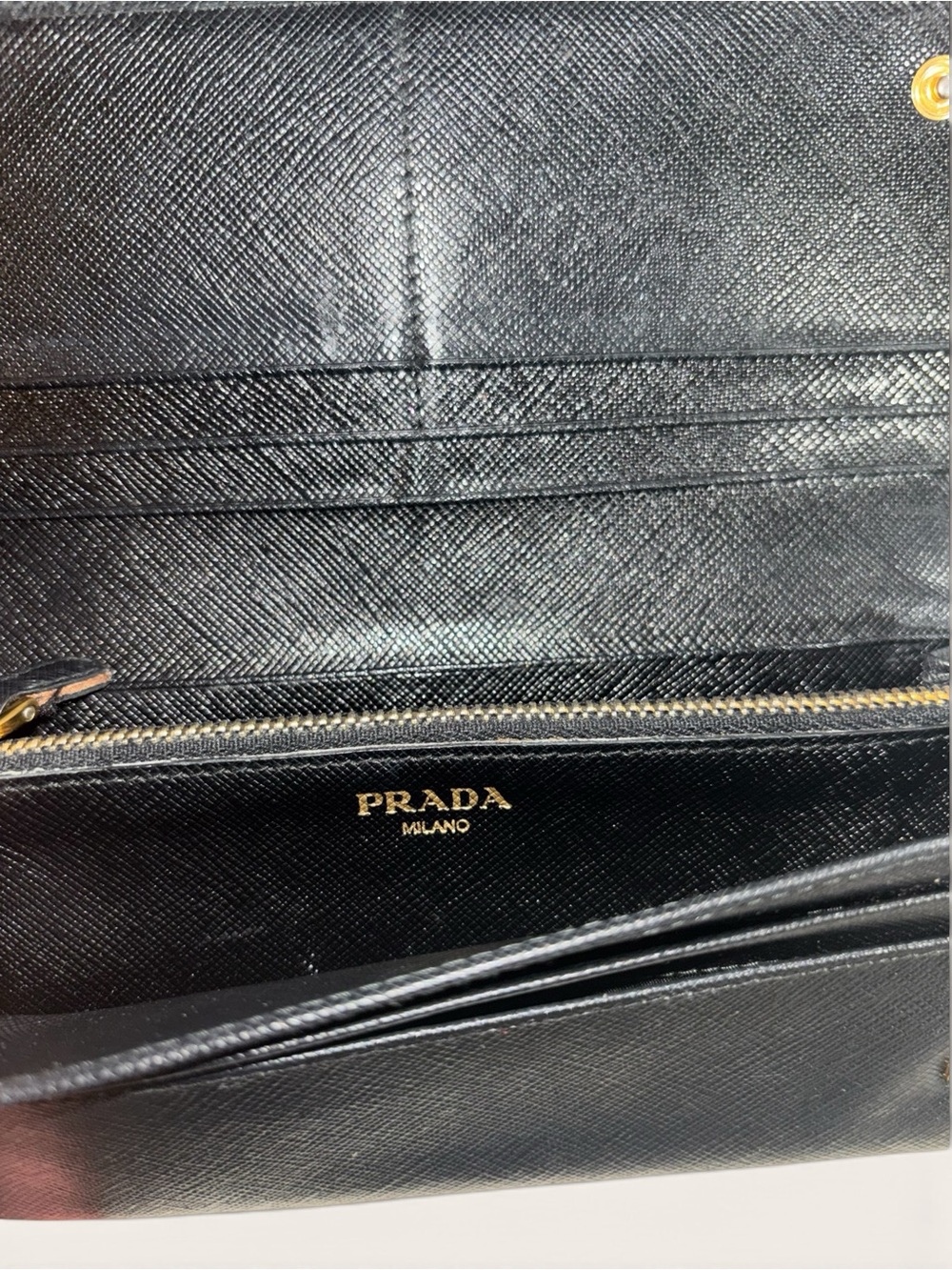 Prada Black Saffiano Leather Flap Continental Wallet with Gold Logo - Picture 3 of 4